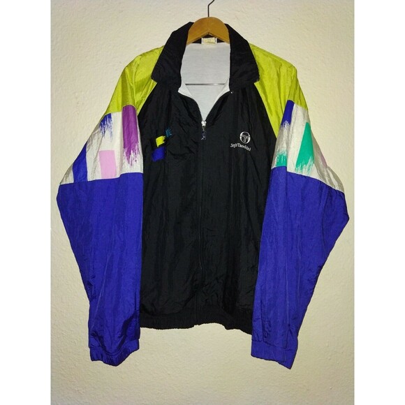 Vintage Sergio Tacchini Track suit 80s 90s Colorblock Zip Jacket Sz 44 Pants 38 - Picture 1 of 9